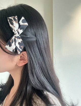 Type 2 Leopard Print Ribbon Side Hair Clip Updo Claw Clip