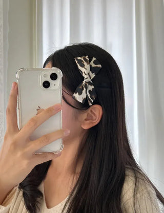 Type 2 Leopard Print Ribbon Side Hair Clip Updo Claw Clip