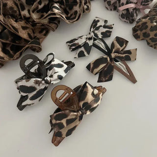 Type 2 Leopard Print Ribbon Side Hair Clip Updo Claw Clip