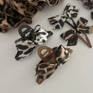 Type 2 Leopard Print Ribbon Side Hair Clip Updo Claw Clip