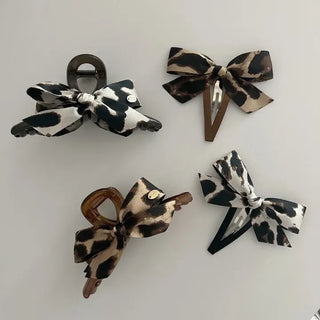 Type 2 Leopard Print Ribbon Side Hair Clip Updo Claw Clip