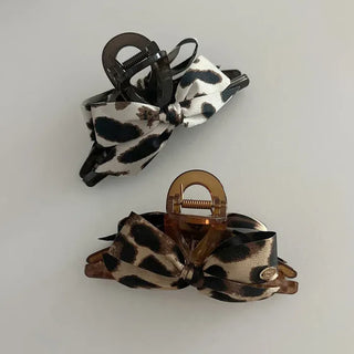 Type 2 Leopard Print Ribbon Side Hair Clip Updo Claw Clip