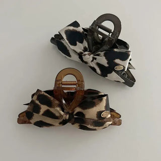 Type 2 Leopard Print Ribbon Side Hair Clip Updo Claw Clip