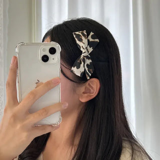 Type 2 Leopard Print Ribbon Side Hair Clip Updo Claw Clip