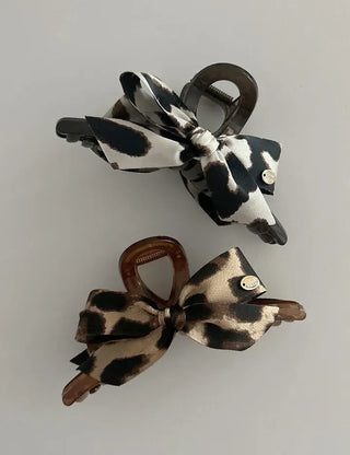 Type 2 Leopard Print Ribbon Side Hair Clip Updo Claw Clip