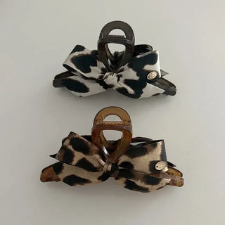 Type 2 Leopard Print Ribbon Side Hair Clip Updo Claw Clip