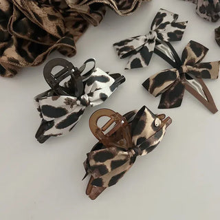 Type 2 Leopard Print Ribbon Side Hair Clip Updo Claw Clip