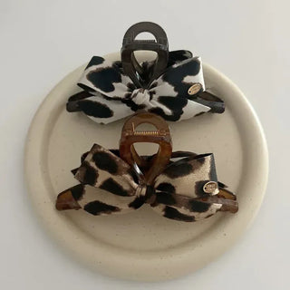 Type 2 Leopard Print Ribbon Side Hair Clip Updo Claw Clip