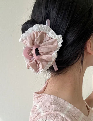 Shirred lace claw clip updo scrunchie