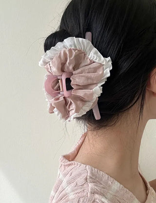 Shirred lace claw clip updo scrunchie