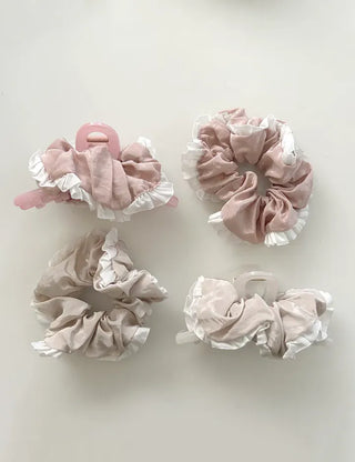 Shirred lace claw clip updo scrunchie