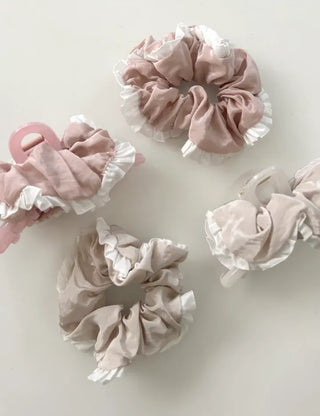 Shirred lace claw clip updo scrunchie