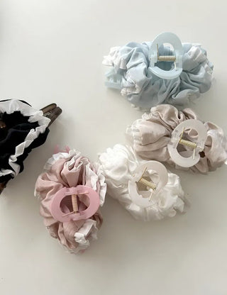 Shirred lace claw clip updo scrunchie