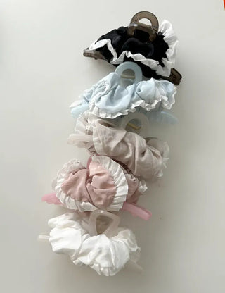 Shirred lace claw clip updo scrunchie