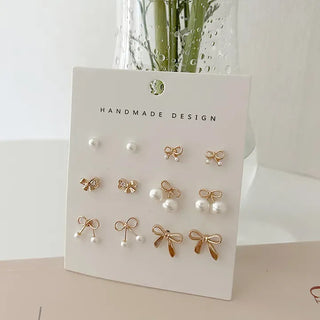 Piece Set Ribbon Earrings Pearl Daily Mini Earrings