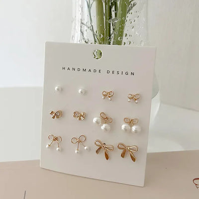 Piece Set Ribbon Earrings Pearl Daily Mini Earrings