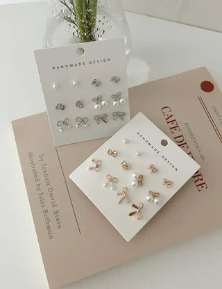 Piece Set Ribbon Earrings Pearl Daily Mini Earrings