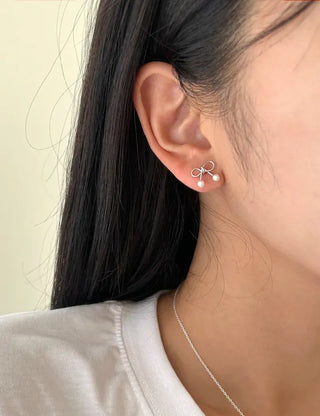 Piece Set Ribbon Earrings Pearl Daily Mini Earrings