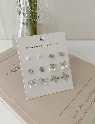 Piece Set Ribbon Earrings Pearl Daily Mini Earrings