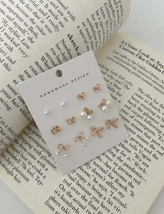 Piece Set Ribbon Earrings Pearl Daily Mini Earrings