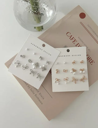 Piece Set Ribbon Earrings Pearl Daily Mini Earrings