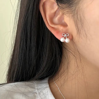Piece Set Ribbon Earrings Pearl Daily Mini Earrings