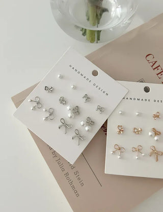 Piece Set Ribbon Earrings Pearl Daily Mini Earrings