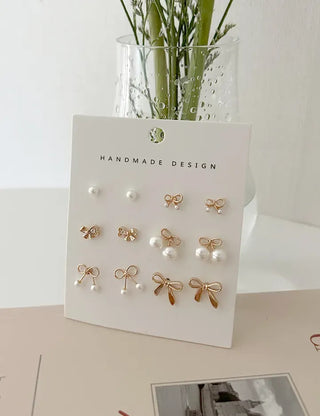 Piece Set Ribbon Earrings Pearl Daily Mini Earrings