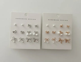 Piece Set Ribbon Earrings Pearl Daily Mini Earrings