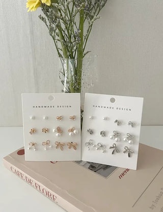 Piece Set Ribbon Earrings Pearl Daily Mini Earrings