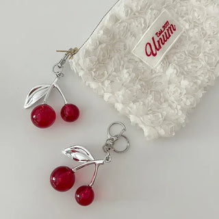 Metal Cherry Keyring Phone Strap Bead Keyholder Bag Charm