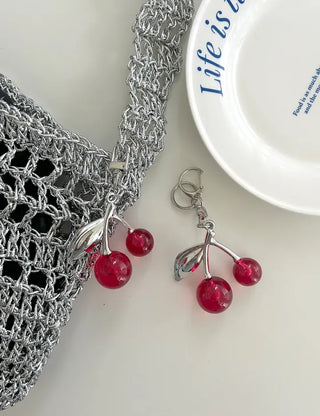 Metal Cherry Keyring Phone Strap Bead Keyholder Bag Charm