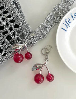 Metal Cherry Keyring Phone Strap Bead Keyholder Bag Charm