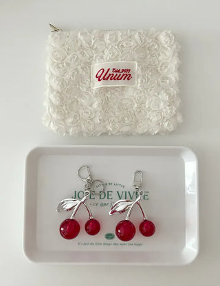 Metal Cherry Keyring Phone Strap Bead Keyholder Bag Charm