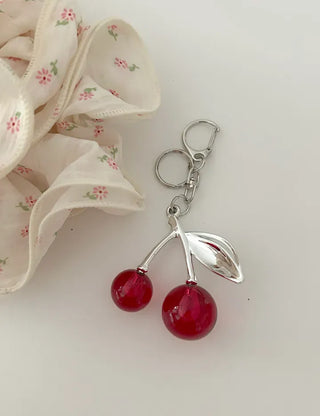 Metal Cherry Keyring Phone Strap Bead Keyholder Bag Charm
