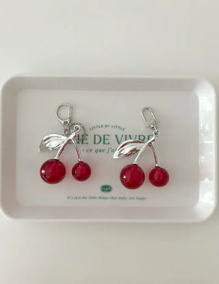Metal Cherry Keyring Phone Strap Bead Keyholder Bag Charm