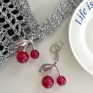 Metal Cherry Keyring Phone Strap Bead Keyholder Bag Charm