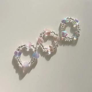 Piece Transparent Bead Ring Pearl Heart Fashion Women's Ring