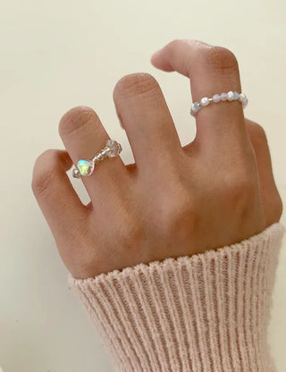 Piece Transparent Bead Ring Pearl Heart Fashion Women's Ring