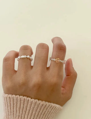 Piece Transparent Bead Ring Pearl Heart Fashion Women's Ring