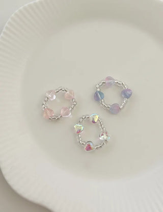 Piece Transparent Bead Ring Pearl Heart Fashion Women's Ring