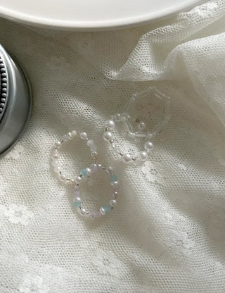 Piece Transparent Bead Ring Pearl Heart Fashion Women's Ring