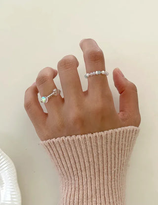 Piece Transparent Bead Ring Pearl Heart Fashion Women's Ring
