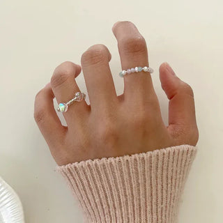Piece Transparent Bead Ring Pearl Heart Fashion Women's Ring