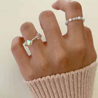 Piece Transparent Bead Ring Pearl Heart Fashion Women's Ring