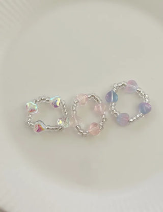 Piece Transparent Bead Ring Pearl Heart Fashion Women's Ring