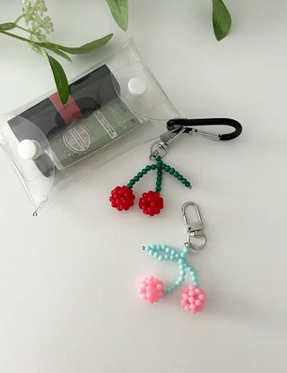 Bead Cherry Keyring Bead Phone Charm Fruit Key Holder