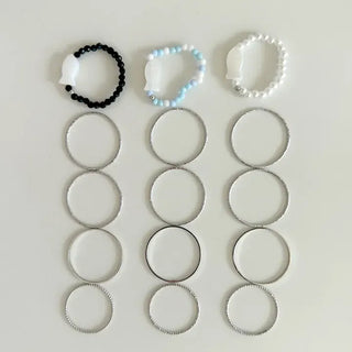 Fish bead ring, mother-of-pearl thread ring, layered set