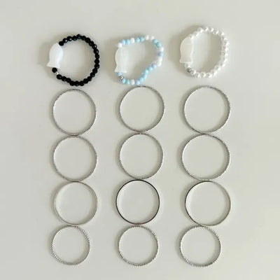 Fish bead ring, mother-of-pearl thread ring, layered set