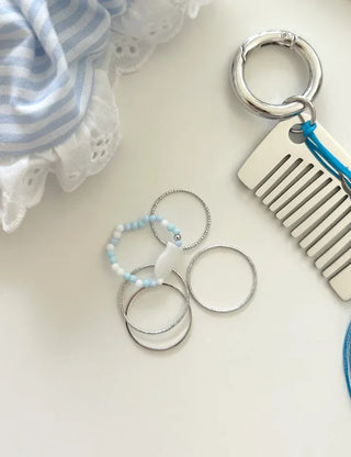 Fish bead ring, mother-of-pearl thread ring, layered set